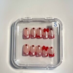 Red French Tip Chrome Press Ons Size: Small